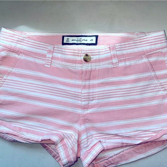 Abercrombie and Fitch womens extra small size 25 shorts pink w white stripes - Picture 1 of 13